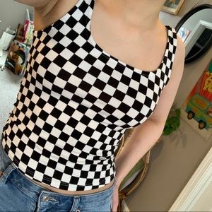 White and Black Checkered Cropped Tank Top